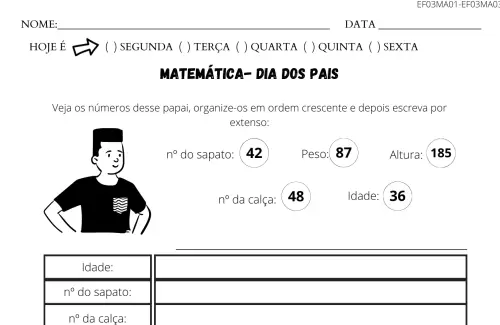 atividade 3º ano dia dos pais